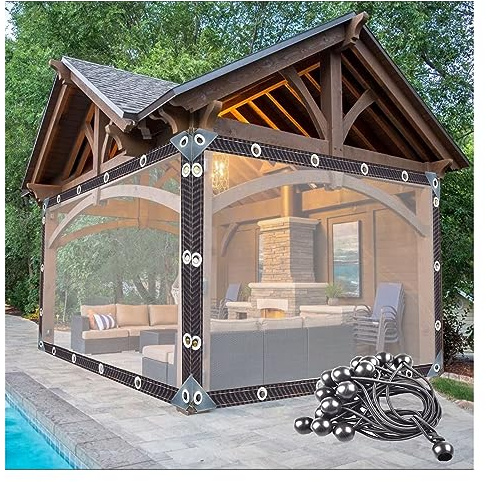 DTVEW Lona Transparente Exterior Lona Resistente A Los Rayos UV, Lona Transparente con Ojales Revestimiento A Prueba de Viento Mirador, para Terraza de Porche(7.9x9.8ft/2.4x3m)