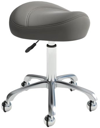 Sattelhocker, ergonomischer Sattelstuhl, rollender Sattelhocker mit Rollen, Verstellbarer hydraulischer Hocker mit Rollen, geeignet für Büros, Make-up-Studios (Farbe: Grau)