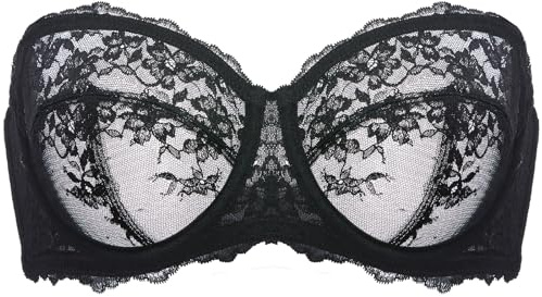 DOBREVA Dam-bh i ofodrad spets utan axelband plus size | Blommig spets, Bygel, Nät, Genomskinlig, Konvertibla axelband, Sexig, Stöd, Passform, Vardags