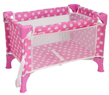 Dolly Tots Reisebett für Puppen Pink Polka Dot | Zusammenklappbares Puppenbett Spielzeug | Puppenbett Zubehör | Puppenwagen & Buggy-Spielzeug für Kinder | Perfekt für Kinder ab 3 Jahren