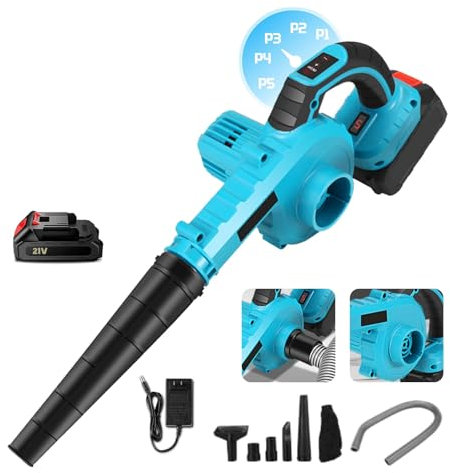Aspirateur Souffleur sans Fil de Feuilles à Batterie 21V, Affichage numérique, Réglage de la Vitesse du Vent à 5, Souffleur sans Fil Légère et Ergonomique, Idéal pour Le Jardin (1 Batterie)