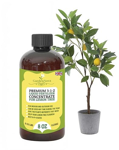 Premium Liquid Lemon Tree Plant Fertilizer - 3-1-2 Concentrate for Indoor Plants and Flowers by GardenNova | Organic Plant Food for Lemon Trees - 8oz