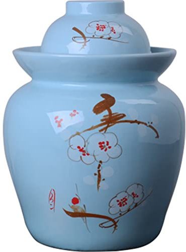 vaso di fermentazione. Vaso di decapaggio in vaso di coccio di fermentazione in ceramica tradizionale cinese con coperchio a tenuta d'acqua, grande vaso Kimchi in ceramica addensata(3.5KG)