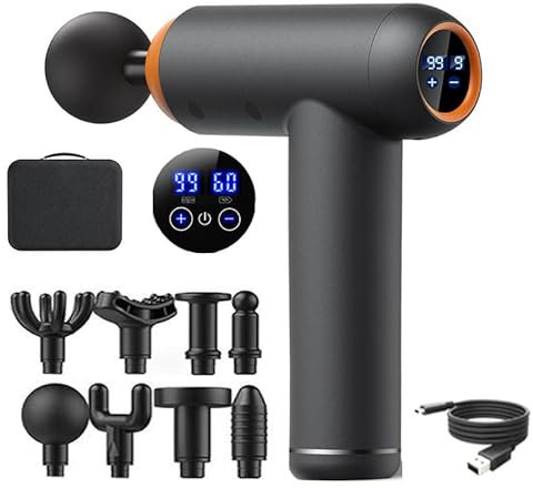 Massagepistole, Massage Gun Percussion Muskel Massagegerät mit 99 Geschwindigkeiten Einstellbar Masagepistoll Massage Pistole mit LCD Touchscreen 8 Köpfe zur Entspannen Schulter Rücken Massages