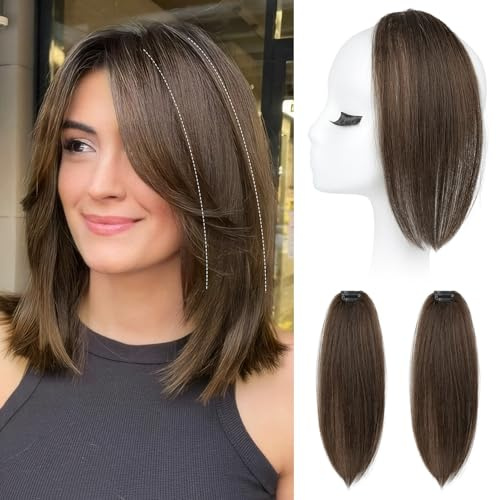REECHO Clip in Hair Volumizer, 2PCS 12 inch Short Thick Clip in Hairpieces Adding Extra Volume Hair Extensions for Women - Chocolate Brown