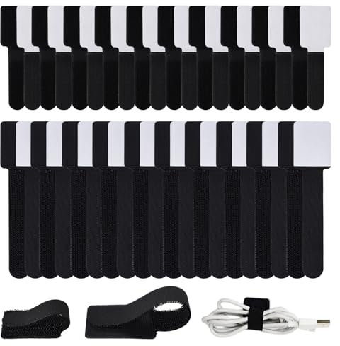 Bande Scratch Agrippantes, Attache Cable, Hook Loop Rubans, 20 PCS 150mm x 35mm, 20PCS 90mm x 30mm, Noir, Adhésif Bande pour Attacher Les Câbles, PC et fils Électriques, Mur, Sol, Plastique, Ménage