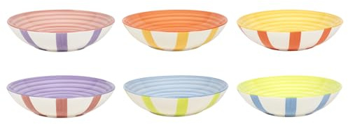 Cookinglife Sommarvibbar | Pastatallrikar set med 6 | Keramisk | Djupa tallrikar 21 cm | Flerfärgad | Kan diskas i diskmaskin | Mikrovågsugnssäker