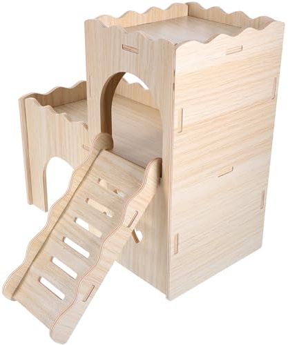 Toddmomy Cachette pour Cobaye et Hamster Bois Maison à Double avec Échelle Abri Décoratif pour Cage à Petits Animaux de Compagnie