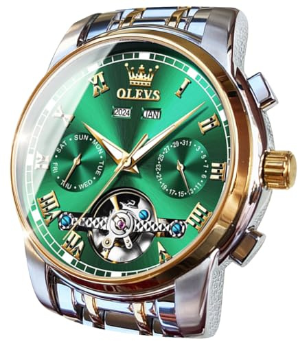 OLEVS Montres à remontage automatique pour hommes - Mécaniques automatiques Tourbillon en acier inoxydable - Étanches - Lumineuses - Montres-bracelets de luxe habillées, Bracelet