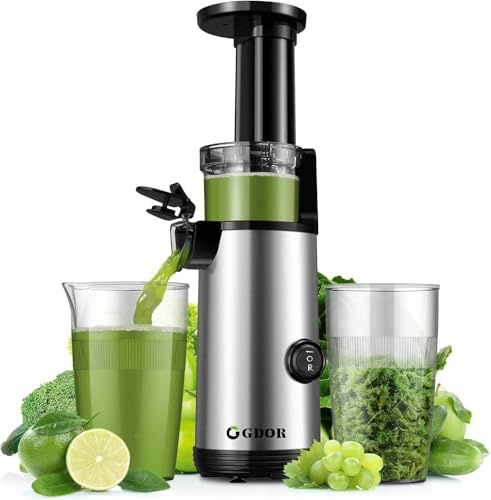 GDOR Extracteur de Jus Compact Extracteur de Jus de Fruits et Légumes Facile à Nettoyer Juicer Machine Faible Bruit Juicer Puissant Rendement élevé en Gus Extracteur Jus 600ml Brosse Incluse Sans BPA