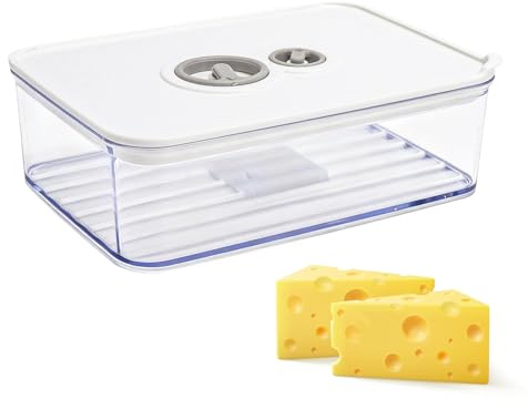 GZRXIOUS Contenitore per formaggio, frigorifero con coperchio, 1250 ml, con 1 etichetta, contenitore salvafreschezza con timer, contenitore impilabile per frigorifero, formaggio, salumi, verdure