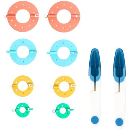 JqruiTbeis Pompom Maker Set, 10 Piece Bobble Maker Set with 8 Pompom Makers and 2 Scissors, DIY Pompom Maker Fluff Ball Weaver Needle for DIY Crafts, Hats, Dolls, Decoration