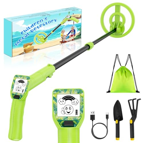 POFIBO Metalldetektor Kinder - USB Metal Detektor wiederaufladbar mit lustigem LCD-Display,Verstellbarer & Faltbarer Kinder Metalldetektor Schatzsuche - Spielzeug Kinder