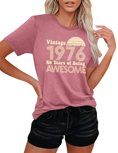 Födelsedag t-shirts för kvinnor för 50-årsdagen vintage 1974 skjorta med grafik avslappnade födelsedagspresenter blustoppar ...