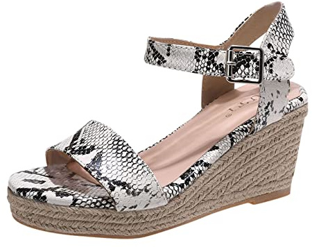 Cocila Sandali Ortopedici Donna Arch Fit Scarpe Aperte Sandalo Leggera Da Passeggio Piattaforma Con Zeppa Fibbia Ed Espadrillas Tacco A Molla Animali Alla Estivi Eleganti (Beige, 40) Bassi