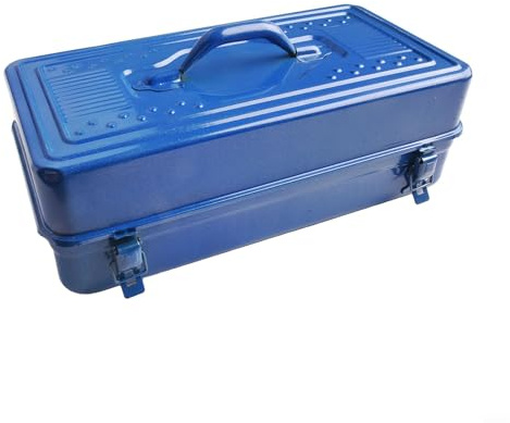 Glomc Boîte à outils robuste en acier avec poignée à rouleau et loquets en métal, organiseur de rangement portable pour atelier, garage, maison, construction en métal peint (45 x 24 x 15 cm)