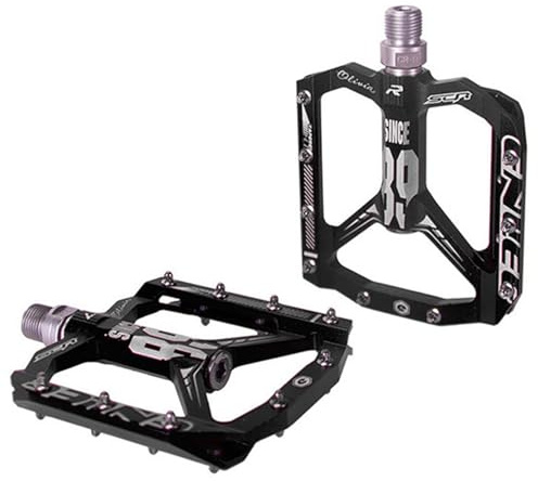VIRELLO Pedaler i aluminiumlegering, förseglade DU-lager mountainbike-pedaler med 12 mm tråd, halkskyddsplatta för vägcykling, vänster och höger markerad, svart