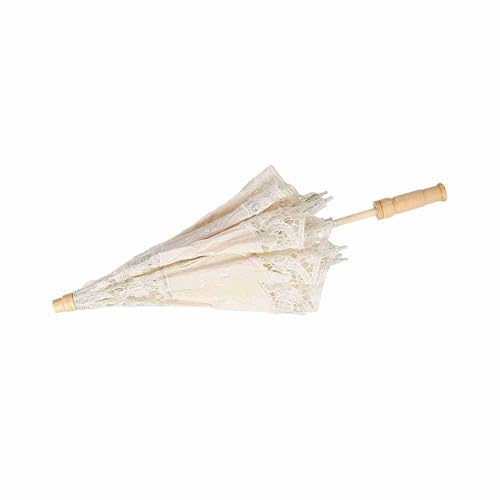 YUEHISY Handgjorda Spetsblommaparasoll, Brudfotografiparaply med Beige Sidenbroderi, Trähandtag, Elegant Bröllopsrekvisita för Vintagebröllopsdusch (L)