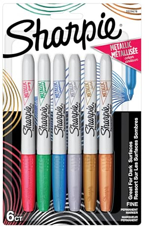 Sharpie Metallic Permanent Markers, Fine Tip, Assorted Colors, 6 Count - Arts & Crafts, Quick Drying, Great for Dark Surfaces