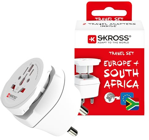 SKROSS | 1.500202-E | Combo World to South Africa | Adattatore da Viaggio per Europa e Sud Africa. 2 prodotti in 1. Tensione e Potenza 100V – 1600W / 250V – 4000W. Protezione Anti Scossa