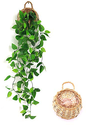 ANZOME - Plantas colgantes artificiales, hojas falsas de hiedra de 1,7 m, cadena verde para interiores y exteriores, paredes, hogar, habitación, jardín, decoración de bodas (cesta incluida)