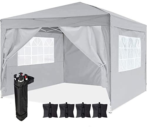Waterproof Pop Up Gazebo - 3m x 3m Pop Up Outdoor Garden Shelter with Sides - PVC Coated - Travel Bag and 4 Leg Weight Bags (Grey)