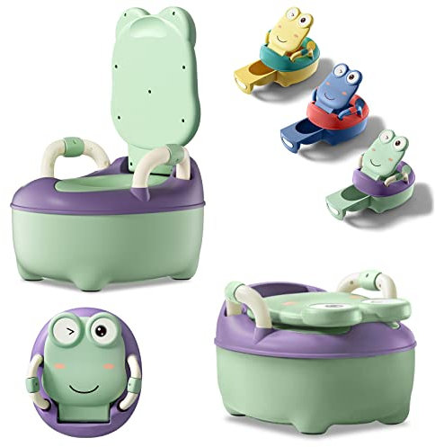 LZQ Kinder Töpfchen Kindertoilette Babytopf WC, Baby Potty Kinder Toilettensitz mit Griffe und Anti-Rutsch-Funktion, Baby Toilettentrainer Ergonomisches Töpfchen für Kinder ab 1 jahr（Grün, Typ A）
