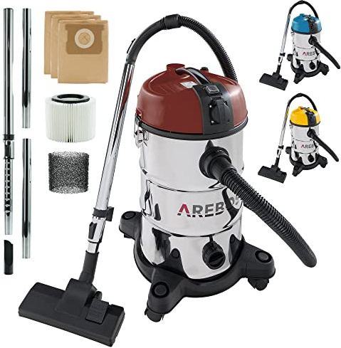 Arebos Industriestaubsauger 1300W | Nass- & Trockensauger | Mehrzwecksauger Wasser-Staubsauger | Werkstattsauger | 30 L Behälter | Rot