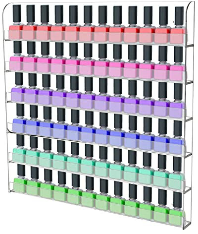 Kaibrite 6-lagiger Nagellackregal Wandregal Acryl Nagellack Organizer und Aufbewahrung transparentes Wandregalhalter Halter Wand Präsentationsständer Wandregal 96 Flasche