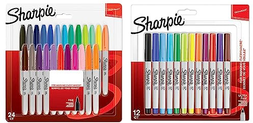 SHARPIE Permanent Marker | Marker Stifte mit feiner Spitze | gemischte Farben | 24 Stück Market Set & Permanent Marker | Marker Stifte mit ultra-feiner Spitze | gemischte Farben | 12 Stück Market Set
