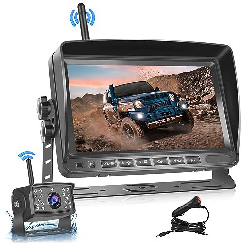 Hodozzy Digital Wireless Reversing Camera 7 Inch IPS Monitor Kit AHD Reverse Camera Waterproof Night Vision DVR Video Recording Wireless Auto Rear View Camera 12V-36V for Car Truck/Trailer/RV/Camper