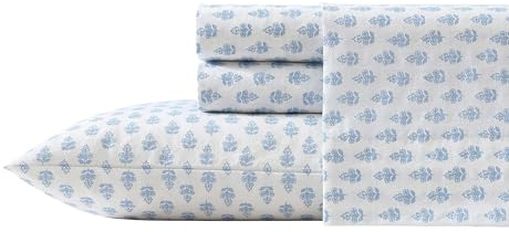 Laura Ashley - King Sheets, Cotton Percale Bedding Set, Lightweight & Breathable Home Decor (Francesca Blue, King)