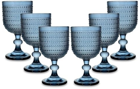 ARCA, Set di 6 Calici in Pasta di Vetro, per 6 Persone, Bicchieri Ideali per la Tavola, Resistenti e Duraturi, Lavabili in Lavastoviglie, Collezione Serenity, Colore Blu, 330 ml