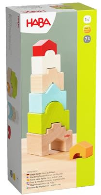 HABA Stapelturm Haus auf Haus – Bunte Stapelsteine aus Buchenholz für kreatives Stapeln - fördert Feinmotorik & Koordination - ab 18 Monate - 2011045001