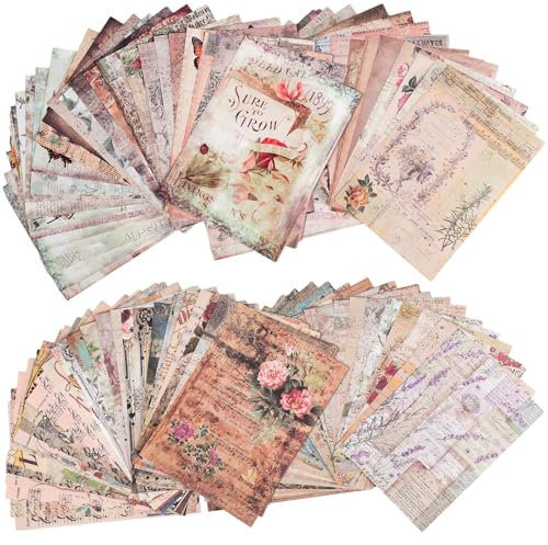 Mocrop 120 Blatt Scrapbooking Papier Deko 14×20 cm Bullet Journal Zubehör, Vier Stile Vintage Scrapbook Zubehör, Vintage Bastelpapier, für Journaling, Decoupage, Basteln, Collage