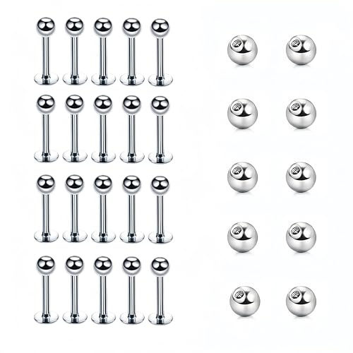 Dream Aurora 20Pcs Stainless Steel Lip Studs Labret 16G Steel Silver Helix Tragus Cartilage Piercing Stud Bar Jewellery(6mm)