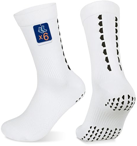 PERMANENTLY001 Calzini calcio antiscivolo uomo Grip Calzini donna Yoga Pilates Calz sportivi antiscivolo imbottiti anti-vesciche allenamento trekking basket lavoro tennis 43-50 Bianco L 6P