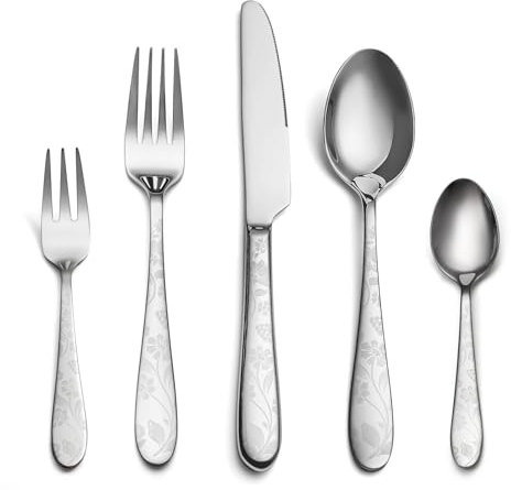 EIUBUIE Besteck Set 6 Personen, 30-teiliges Edelstahl Besteckset mit einzigartigem Musterdesign, Essbesteck mit Messer Gabel Löffel, Tafelbesteck für Haus/Küche, Hochglanzpoliert, Spülmaschinenfest