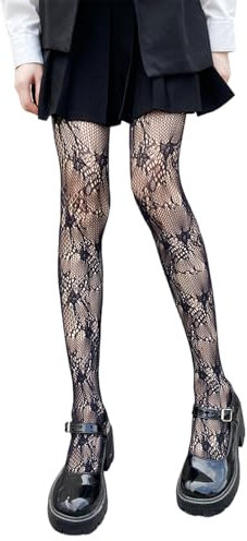 Cerioll Calze A Rete Con Motivi, Calze Rete Elastiche Sexy, Collant Fantasia Donna, Pizzo Floreale, Hollow Out Floral Collant, Per Feste, Taglia Unica, Nero