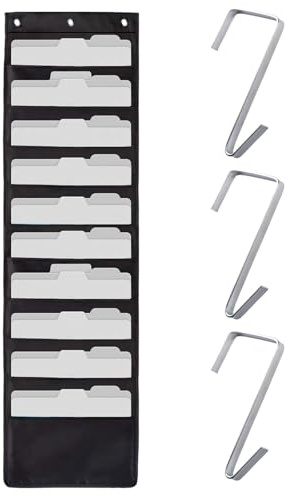 AetherAurora Portariviste Da Parete Con 10 Tasche 119.4 X 35.6 cm Portadocumenti Da Parete Con 3 Ganci Per La Casa Per La Casa, La Scuola, La Tabella Tascabile, Ufficio, Pieghevole, Lavabile, Nero