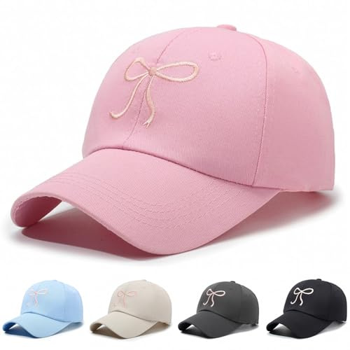 Kunyeah Bow Baseball Cap for Women Girls Sun Hat Ajustable Trucker Cap Cute Wide Brim hat (UK, Alpha, One Size, Standard, Pink)