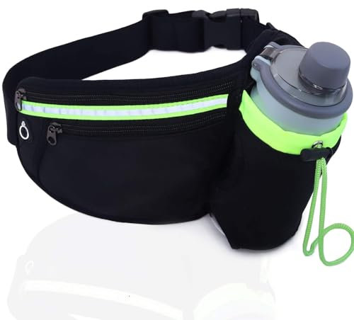 Guyode Bauchtasche mit Flaschenhalter, Laufgürtel, Running Belt, Trinkgürtel Laufen, mit Reißverschlusstaschen auf Reisen Joggen Wandern Hundespaziergänge Klettern (Flaschen Nicht Inklusive) Schwarz