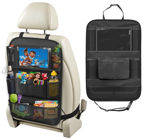 Autositz Organizer Kinder, Rücksitz Organizer Auto mit 10 Taschen, Rückenlehnenschutz Auto Kinder, Auto Organizer Rücksitz aus Oxford-Gewebe, Schwarz