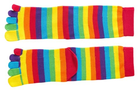 Fahoujs Chaussettes d'hiver pour femmes tube moyen nouveauté drôle arc-en-ciel rayé décontracté respirant cinq doigts chaussettes à orteils séparés pour sports de loisirs, a, taille unique