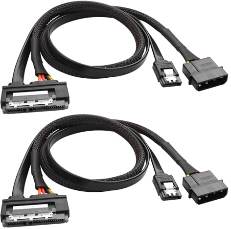 YACSEJAO 0,5 m 22 pines (7 + 15) SATA 3.0 cable de alimentación y datos para HDD, SSD, 6 Gbps SATA 7 + 15 pines hembra a conector IDE de 4 pines 2 en 1, adaptador de cable de alimentación, 2 unidades