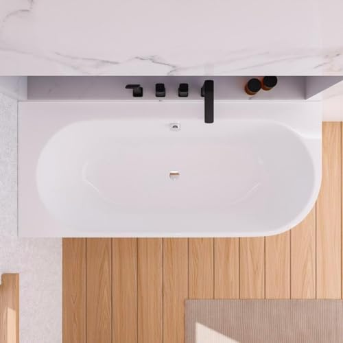 ECOLAM Baignoire autoportante Vigoo version gauche ou droite | montage mural | siphon click-clack | set complet (Siphon chromée, 180x80 cm Gauche)