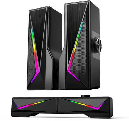 Computer Speakers for Desktop, Bluetooth & USB Input, USB Powered Gaming Stereo Speakers for PC Laptop Monitor, 6 Colorful RGB Modes, Detachable 2-in-1 Design (Package Only 2 Speaker)