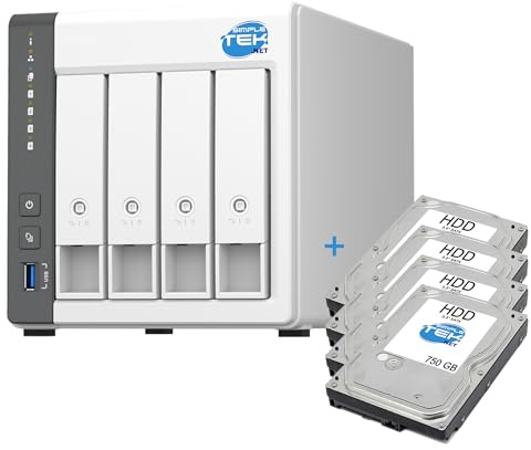 SIMPLETEK - Sistema NAS de 4-Bay con 4GB RAM, 4 HDD de 750GB incluidos, 4-Core y USB-A + LAN 2.5G para Cloud y Servidor (Reacondicionado)