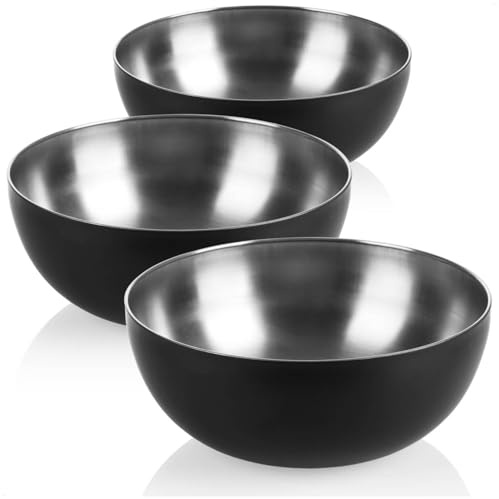 com-four® 3x ciotola in acciaio inox 3 litri, grandi scodelle rivestite per servire insalate, frutta e pietanze, adatte a cucina e buffet (3 pezzi - Ø 24cm nero)