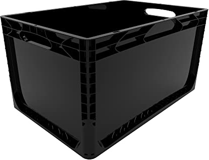 Solent Plastics 66 Litre Black Recycled Euronorm Euro Stacking Container – Heavy‑Duty Eco Industrial Plastic Storage Box, 600×400×320 mm Stackable Crate for Warehouse, Logistics & Organisation